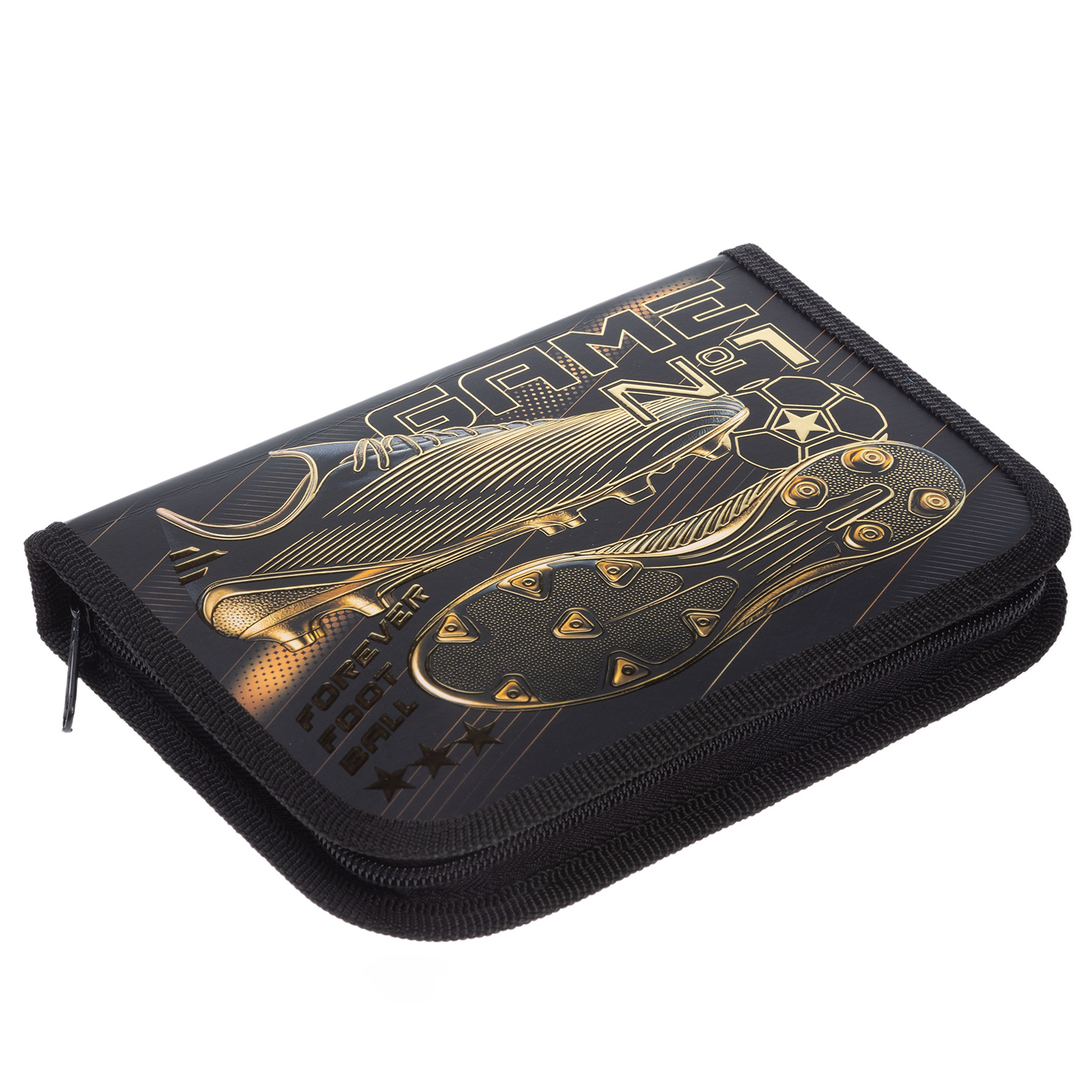 Пенал 190х130мм 1 отделение на молнии с откидной планкой мат.ламин. 3D фольга -Футбол навсегда- с табл.умножения  в индив.упак.