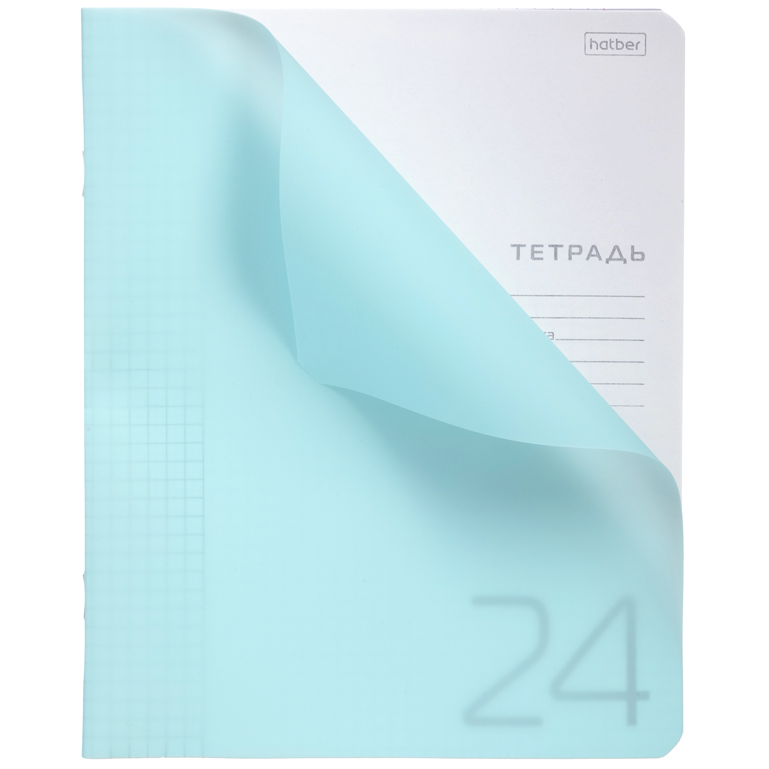Тетрадь 24л А5ф клетка 60-65г/кв.м Пластиковая обложка на скобе   Голубая 