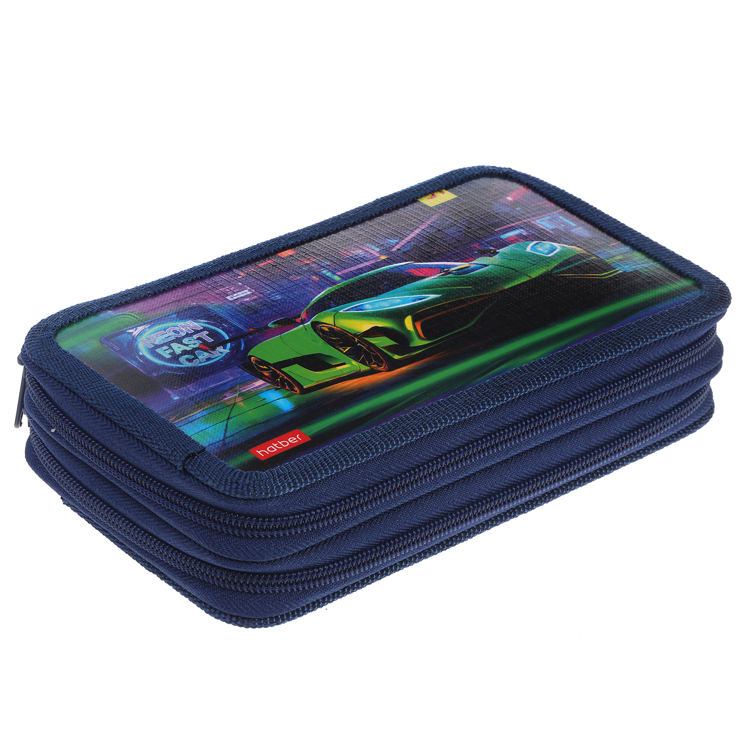 Пенал 190х110мм 2 отделения на молнии глянц.ламин.тиснение -Неоновый пит-стоп- с табл.умножения в индив.упак. 