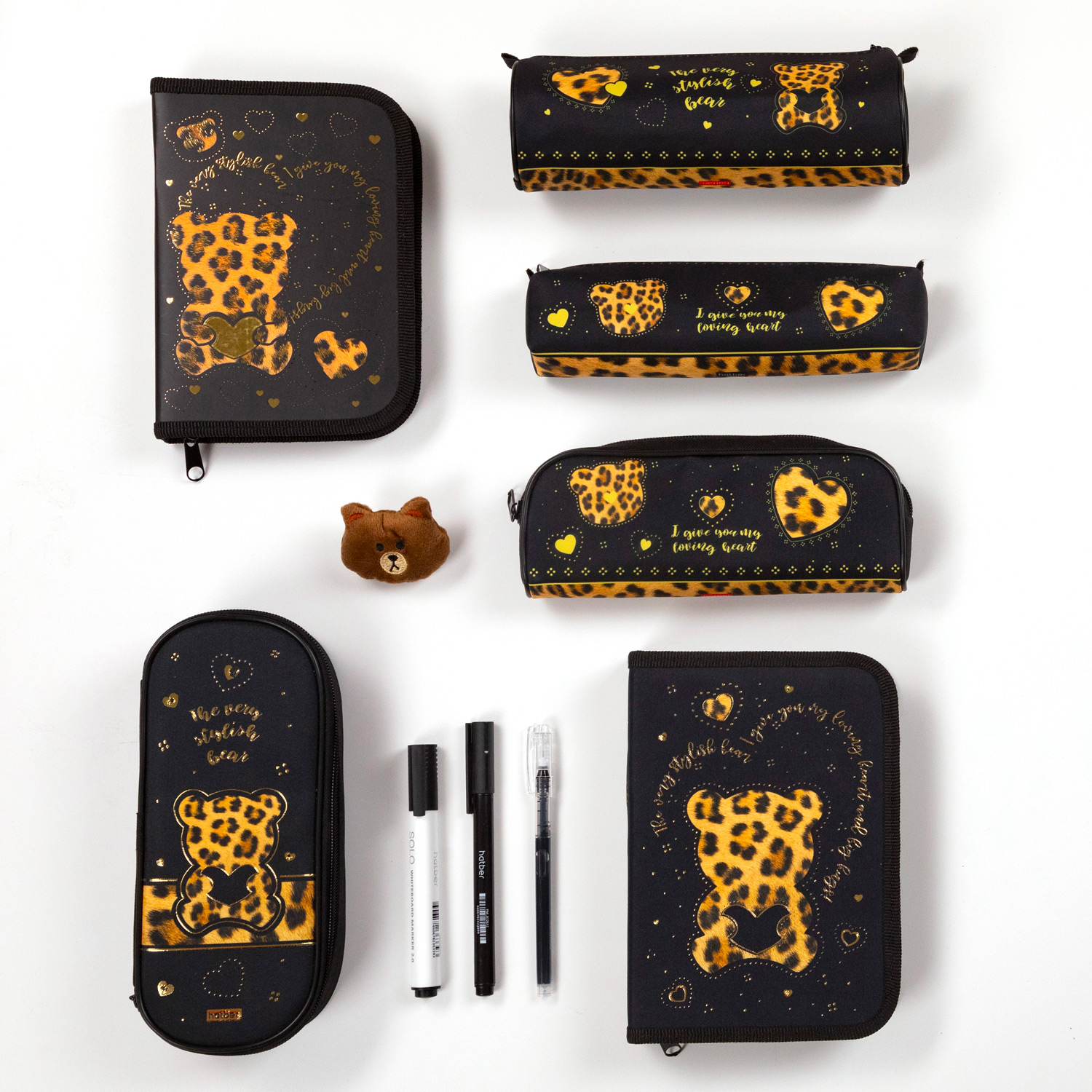 Пенал 190х130мм 1 отделение на молнии с откидной планкой мат.ламин. 3D фольга -Стильный мишка- с табл.умножения  в индив.упак.