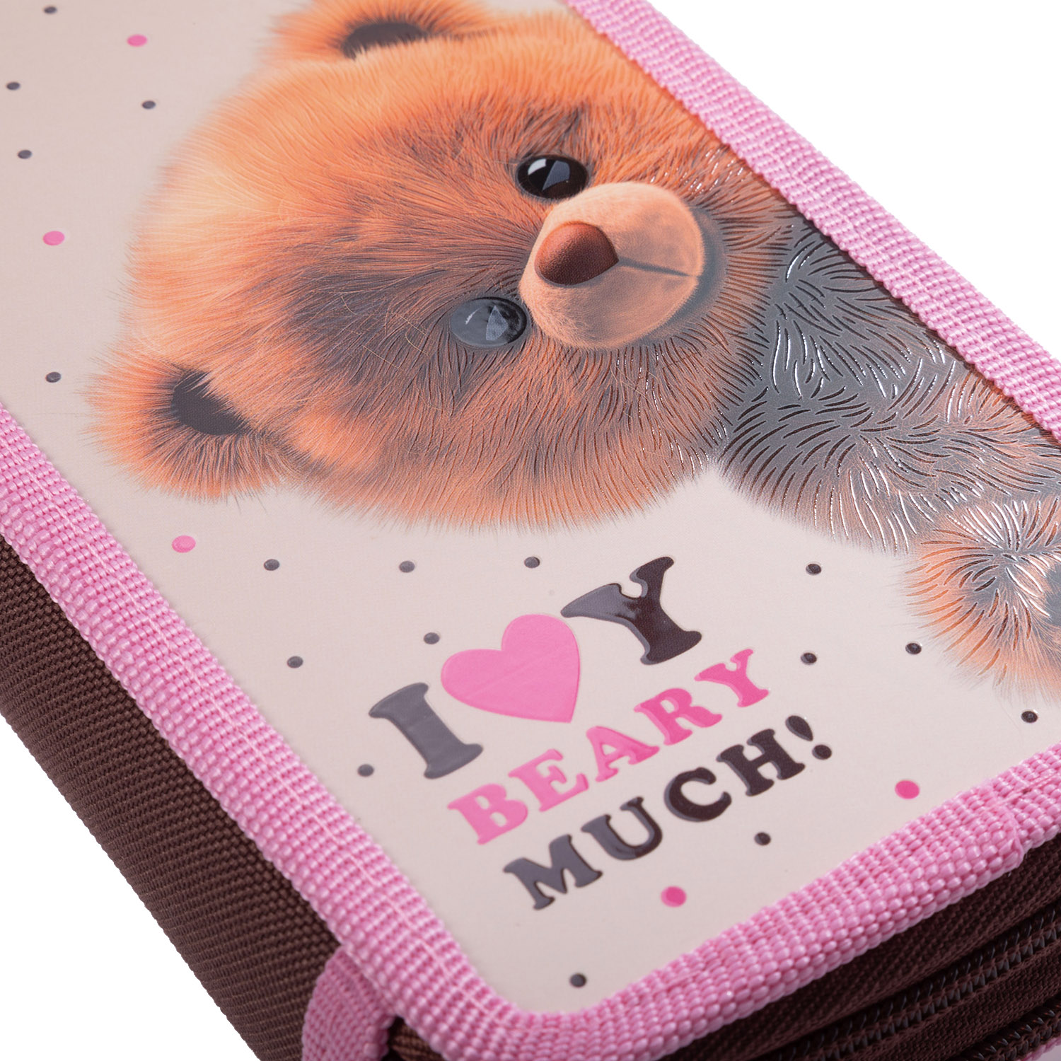 Пенал 190х110мм 2 отделения на молнии мат.ламин. 3D лак -Пушистый мишка- с табл.умножения в индив.упак. 