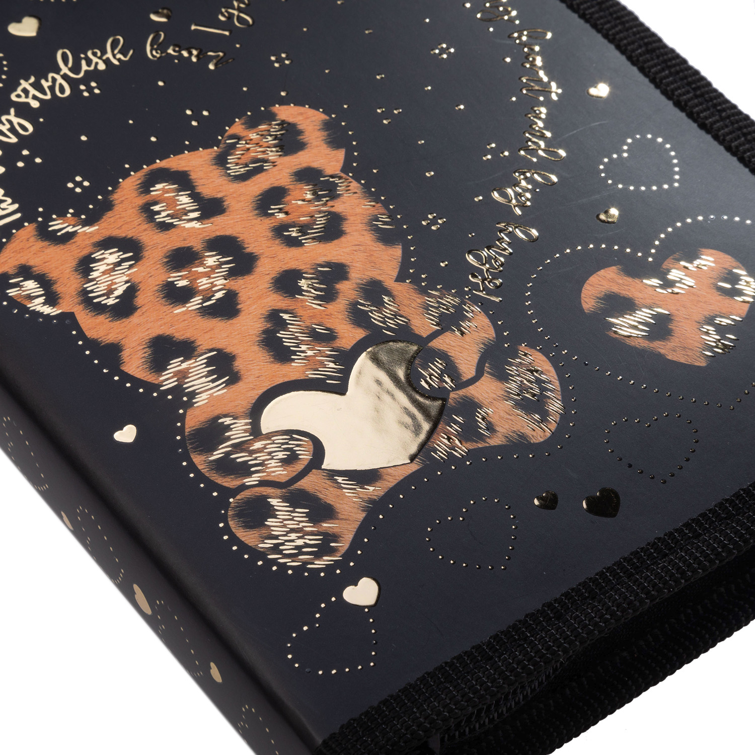 Пенал 190х130мм 1 отделение на молнии с откидной планкой мат.ламин. 3D фольга -Стильный мишка- с табл.умножения  в индив.упак.