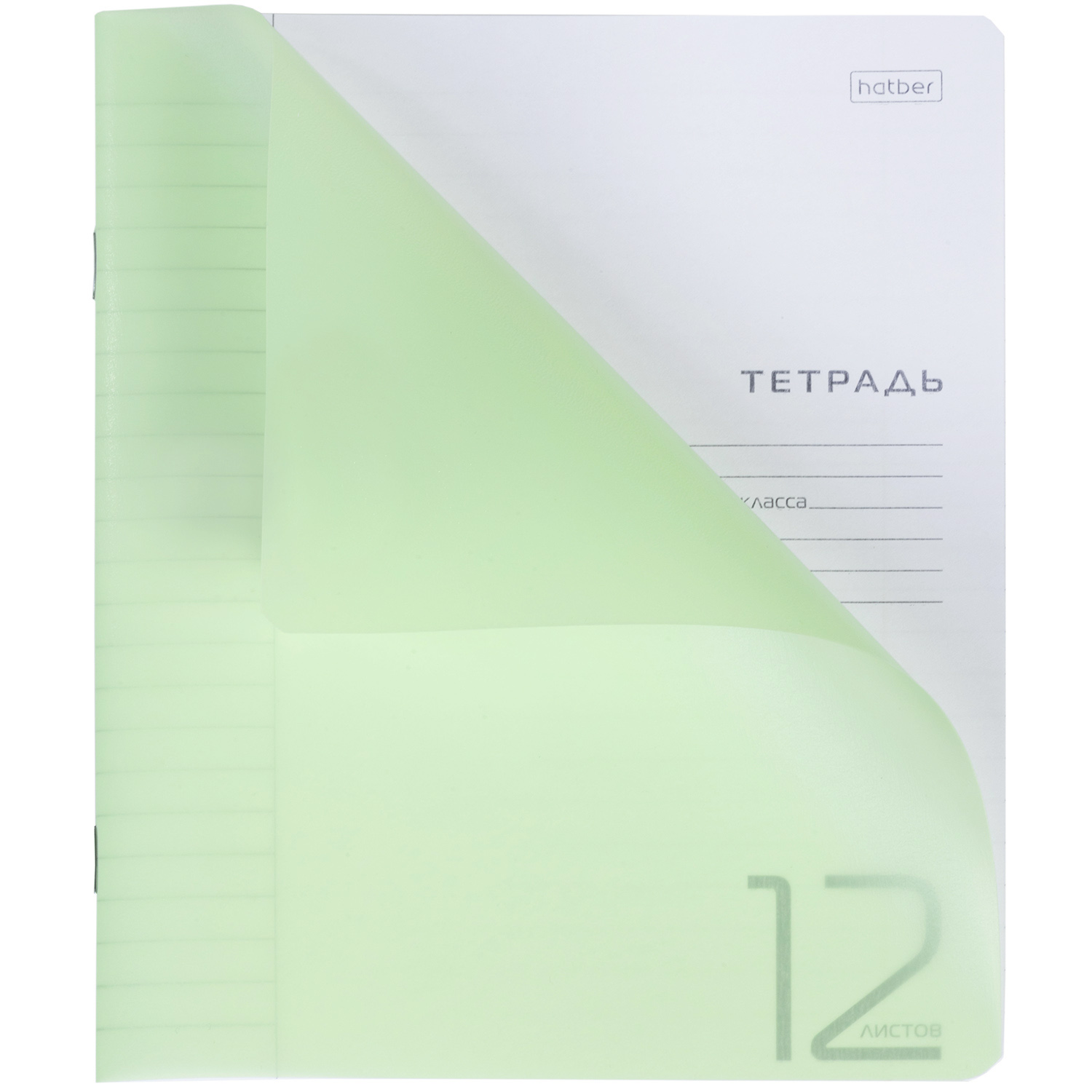 Тетрадь 12л А5ф ЛИНИЯ 60-65г/кв.м Пластиковая обложка на скобе   Зеленая 