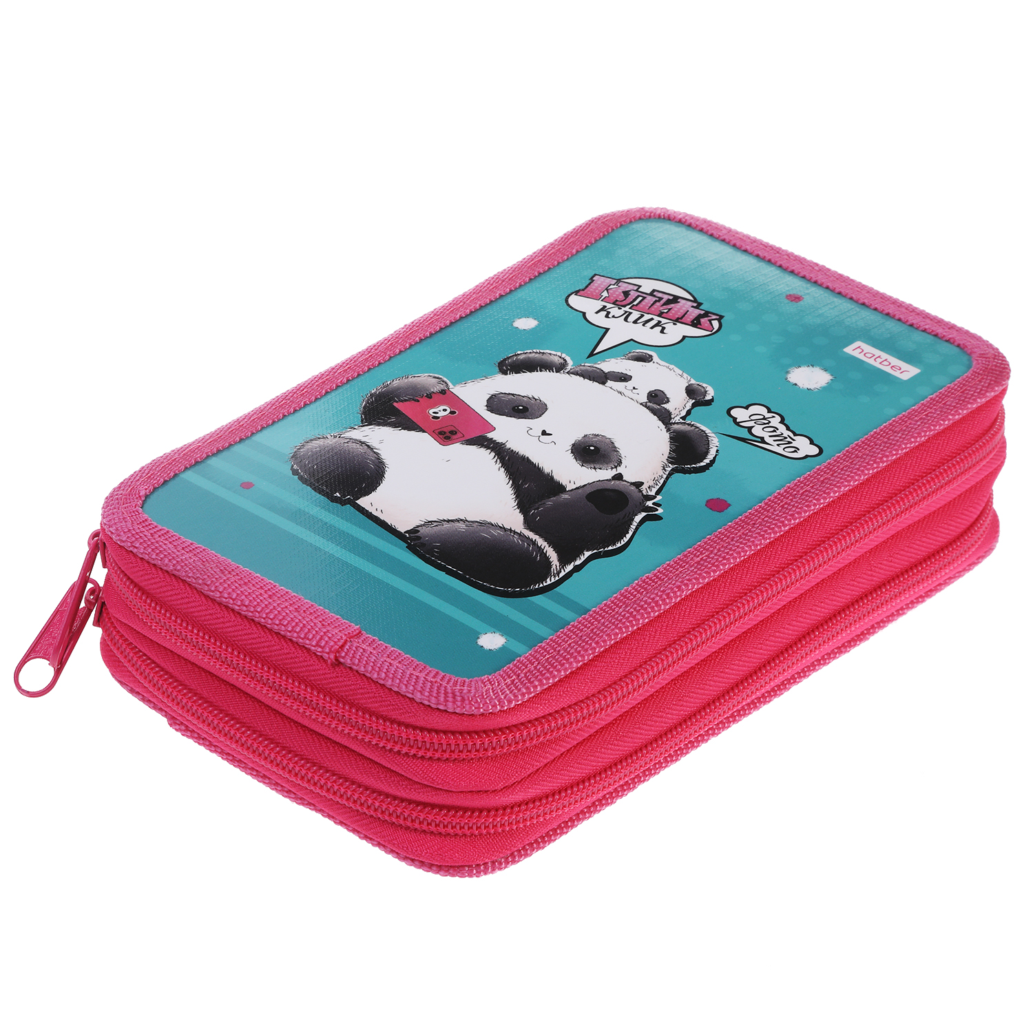 Пенал 190х110мм 2 отделения на молнии глянц.ламин.тиснение-Плюшевые панды- с табл.умножения в индив.упак. 