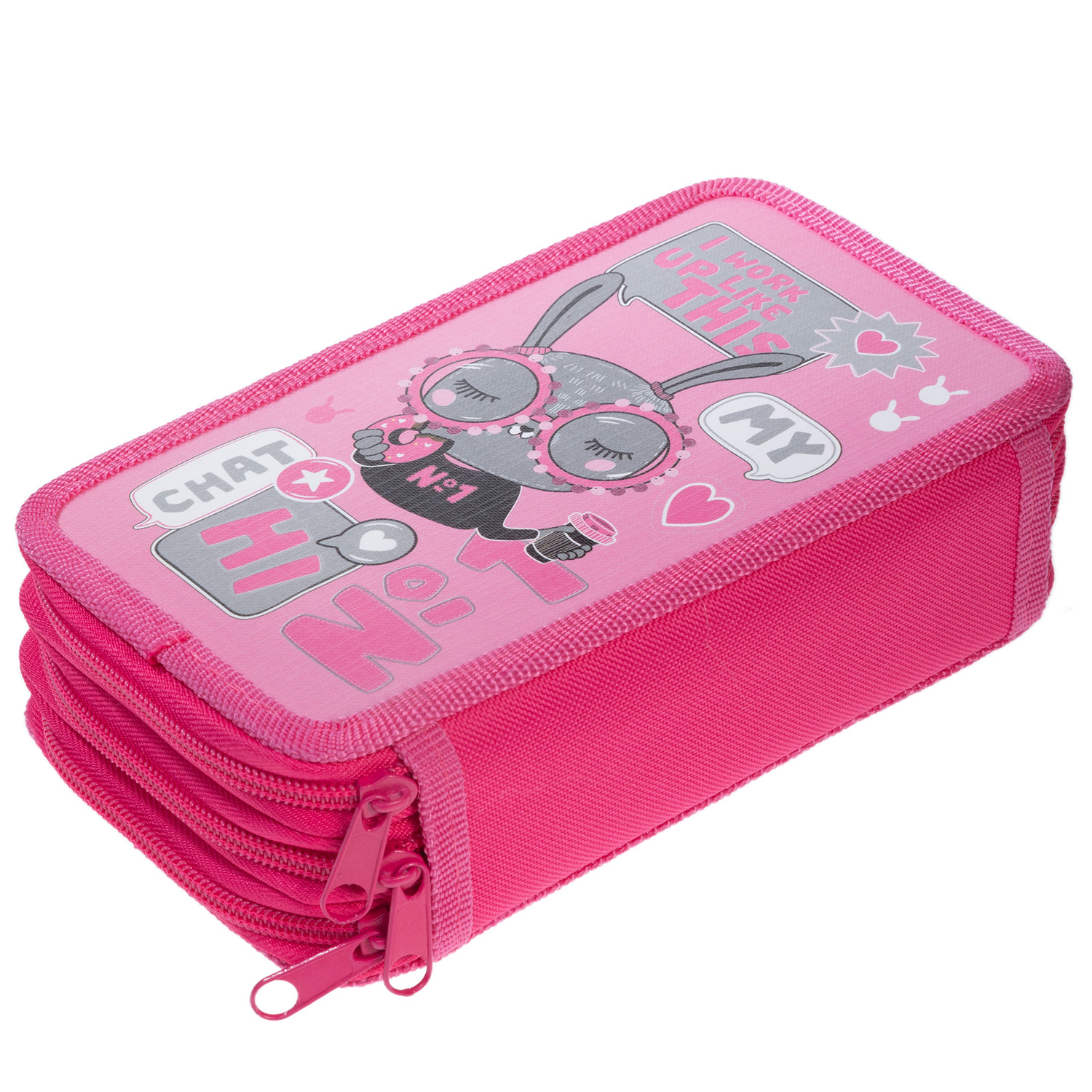 Пенал 190х110мм 3 отделения на молнии глянц. ламин. -В модном чате- с табл.умножения  в индив.упак.