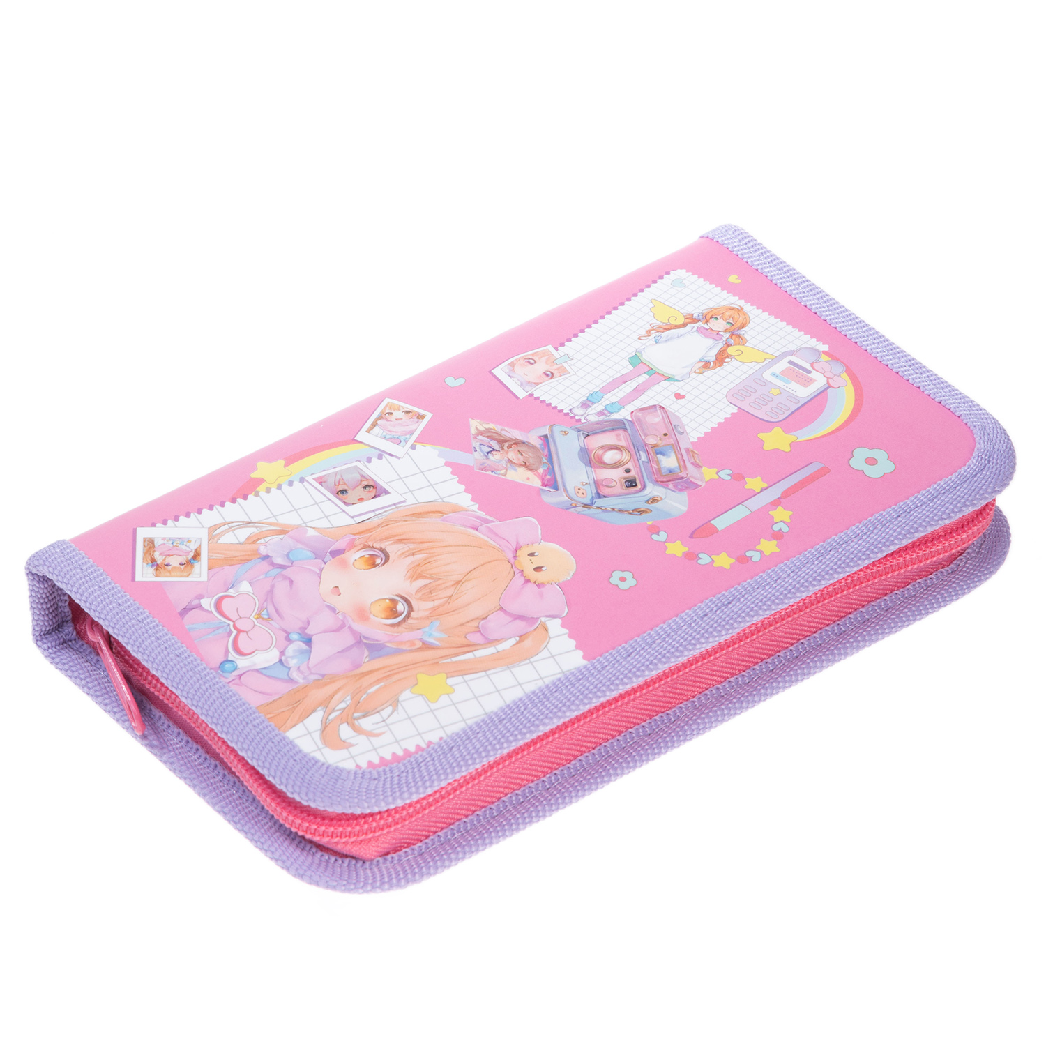 Пенал 190х115мм 1 отделение на молнии мат.ламин. 3D лак-Милашки_аниме- с табл.умножения  в индив.упак.