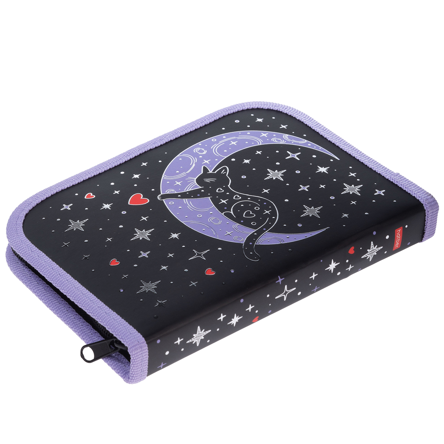 Пенал 190х130мм 1 отделение на молнии с откидной планкой мат.ламин. 3D фольга-Звездный котик- с табл.умножения  в индив.упак.