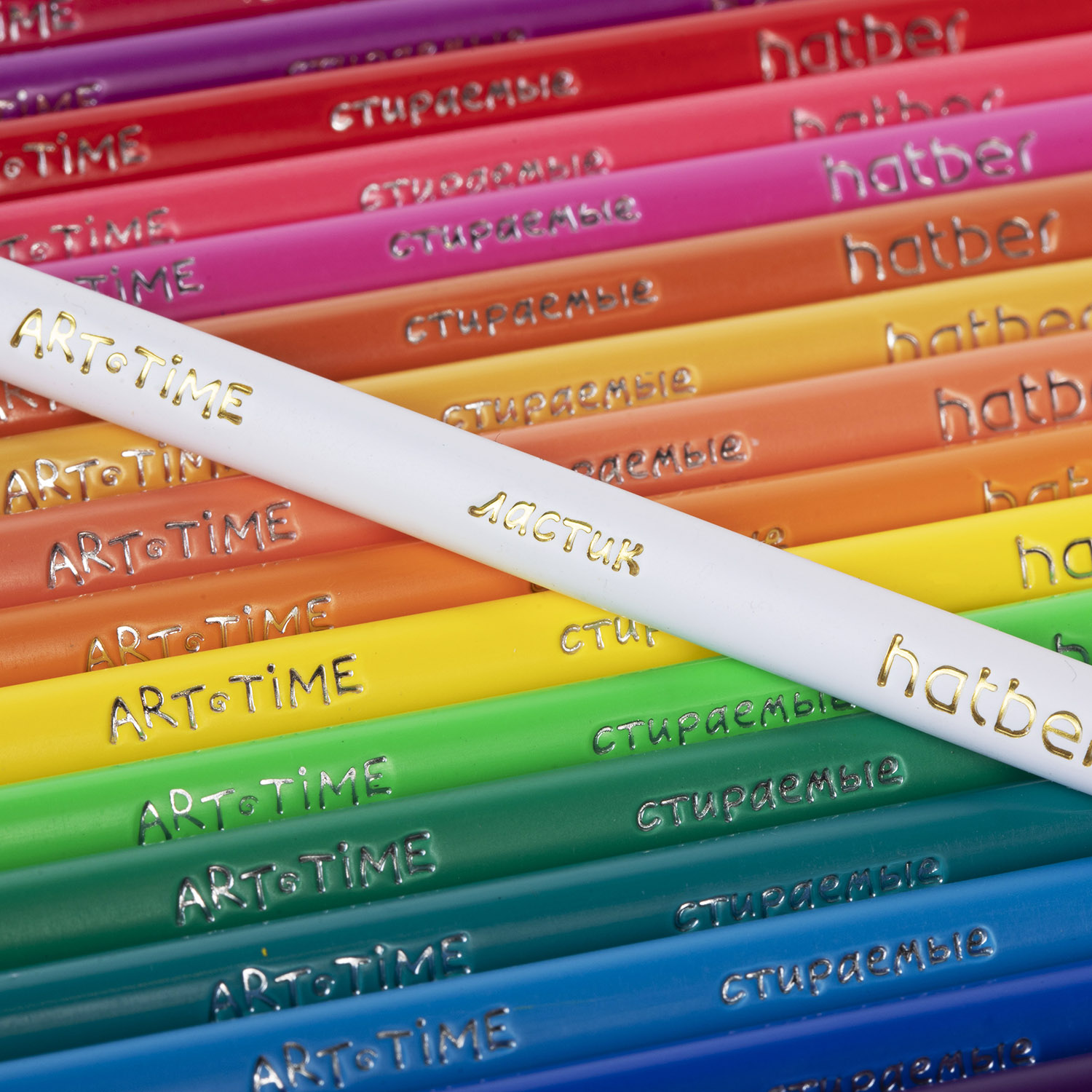 Карандаши цветные стираемые пластиковые трехгран.корпус 24 цв. + 1 карандаш-ластик -ART-TIME- заточен.  в карт. короб. с европодвесом