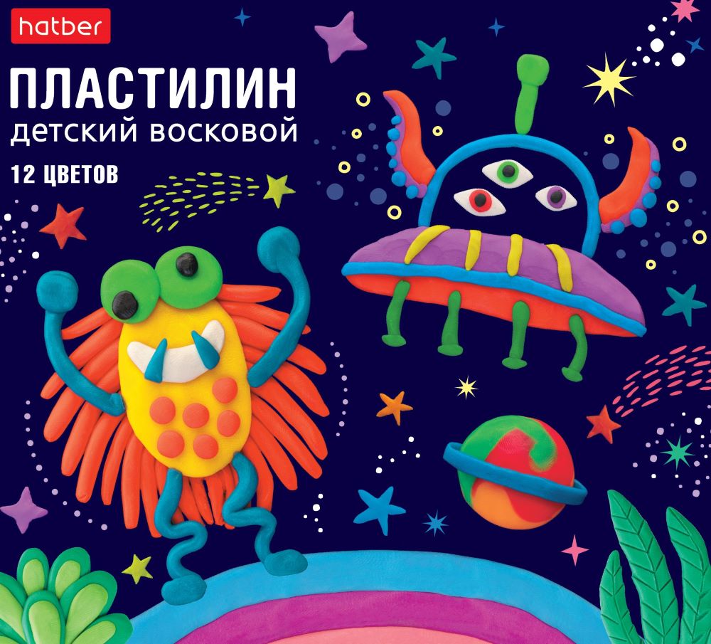 Пластилин Восковой Неон 12 цв. 180г со стеком -Монстрики-