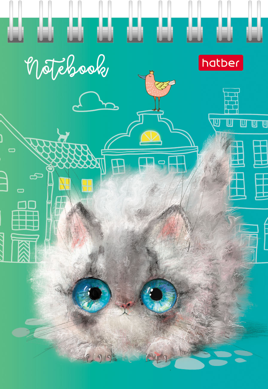 Блокнот 40л А7ф клетка 65г/кв.м Обл. мел.картон на гребне серия  -Кошарики- 