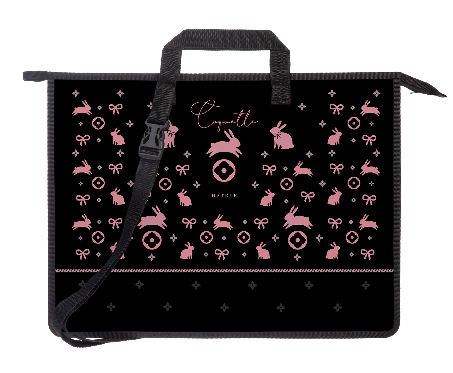 Папка для рисования А3ф ткань/пластик 1 отделение с ручками и регулир.плеч.ремнем 345х460х100мм на молнии -Coquette-  в индив.упак.