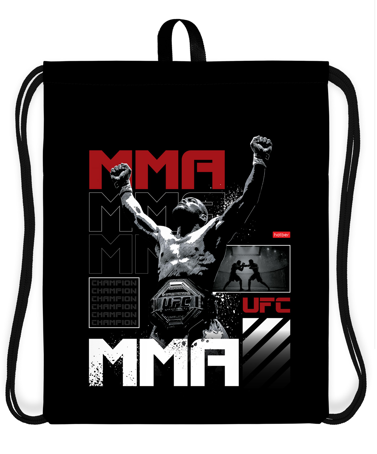 Мешок для сменной обуви 41х49 см с петлей для подвеса 1 отделение -MMA-Бои без правил-  в индив.упак.