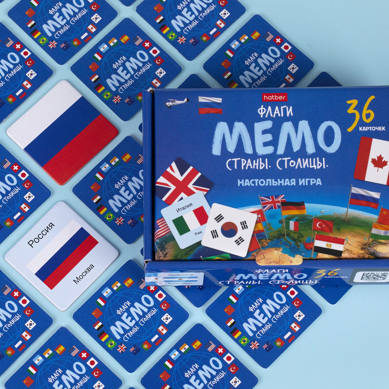 ИГРА для детей настольно-печатная МЕМО  36 карточек-Флаги. Страны. Столицы- в коробке