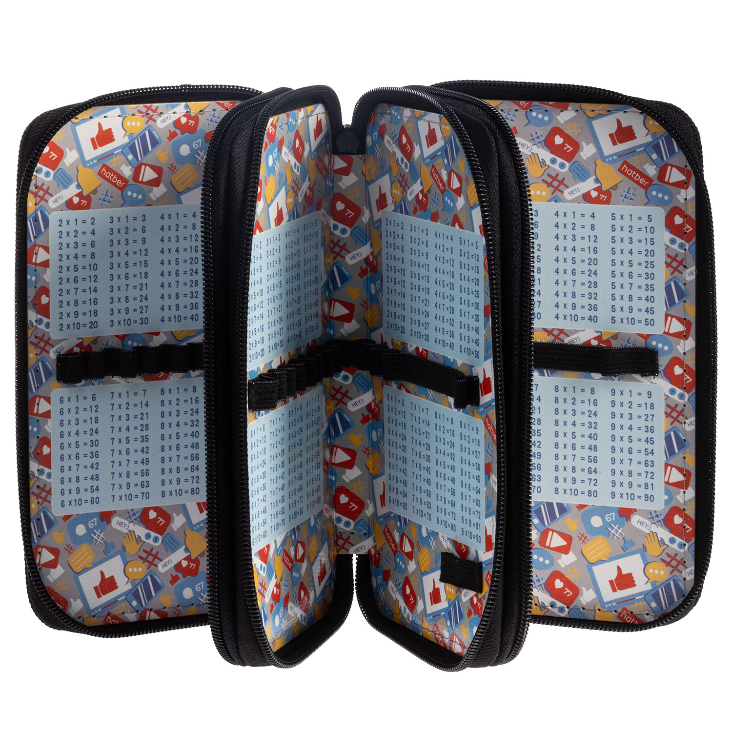 Пенал 190х110мм 3 отделения на молнии глянц. ламин.-Color Warrior- с табл.умножения  в индив.упак.