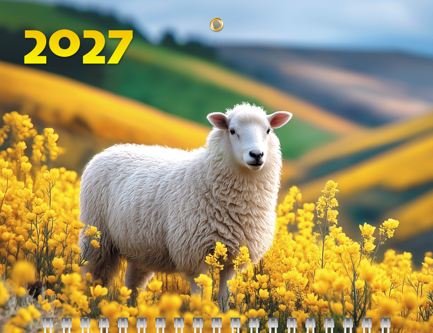 Календарь квартальный 3-х блоч. на 1 гребне 195х440мм МИНИ-1 бум. Офсет. цветной блок с бегунком цветная подложка на 2027г-Знак Года- в индив.упак. 