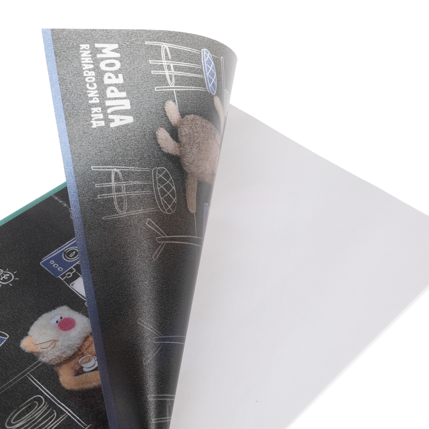 АЛЬБОМ для рисования 20л А4ф на скобе 5 диз.в блоке Пластиковая обложка 200мкм с печатью серия -Кофейные коты-