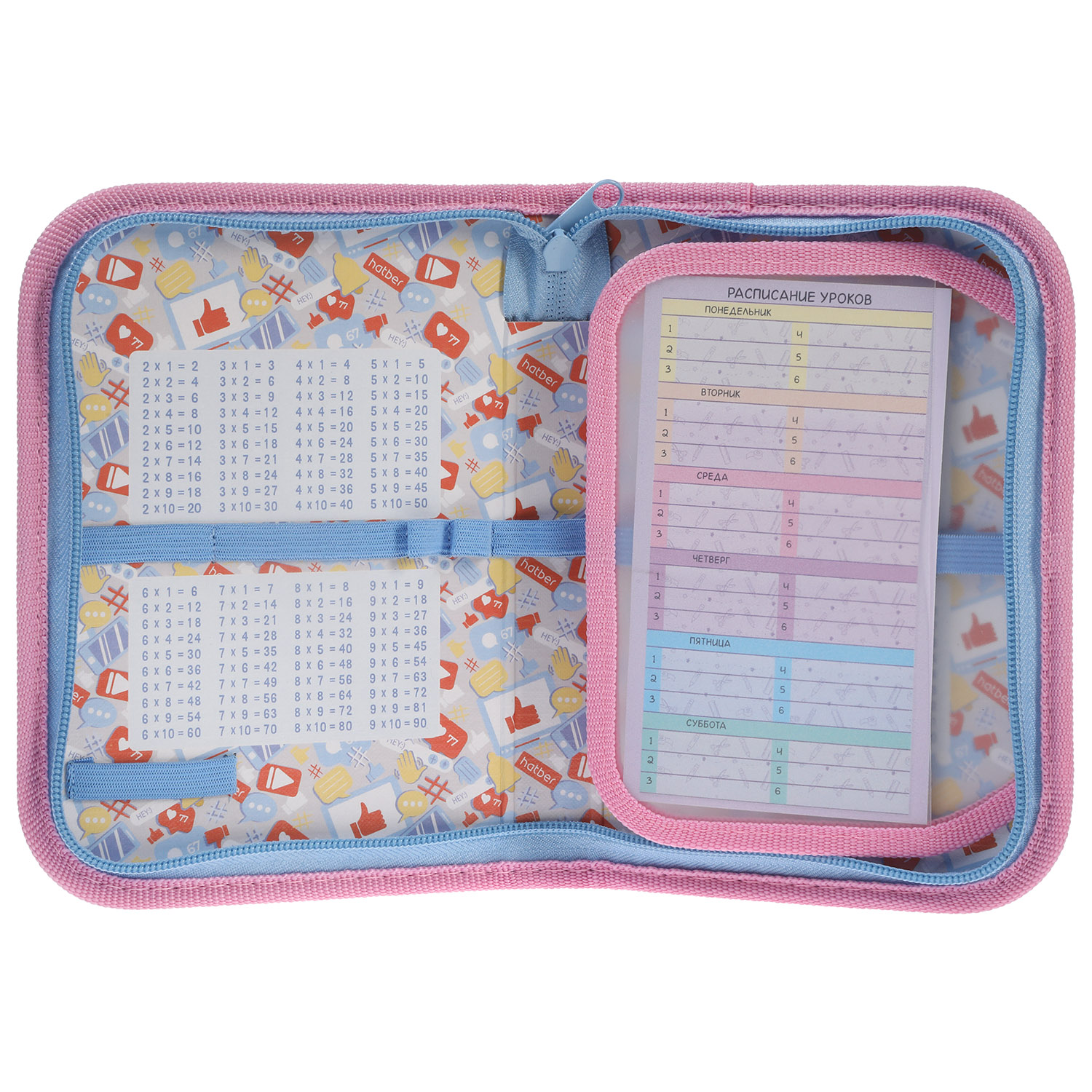 Пенал 190х130мм 1 отделение на молнии с откидной планкой глянц.ламин.тиснение-Милый зайчонок- с табл.умножения  в индив.упак.