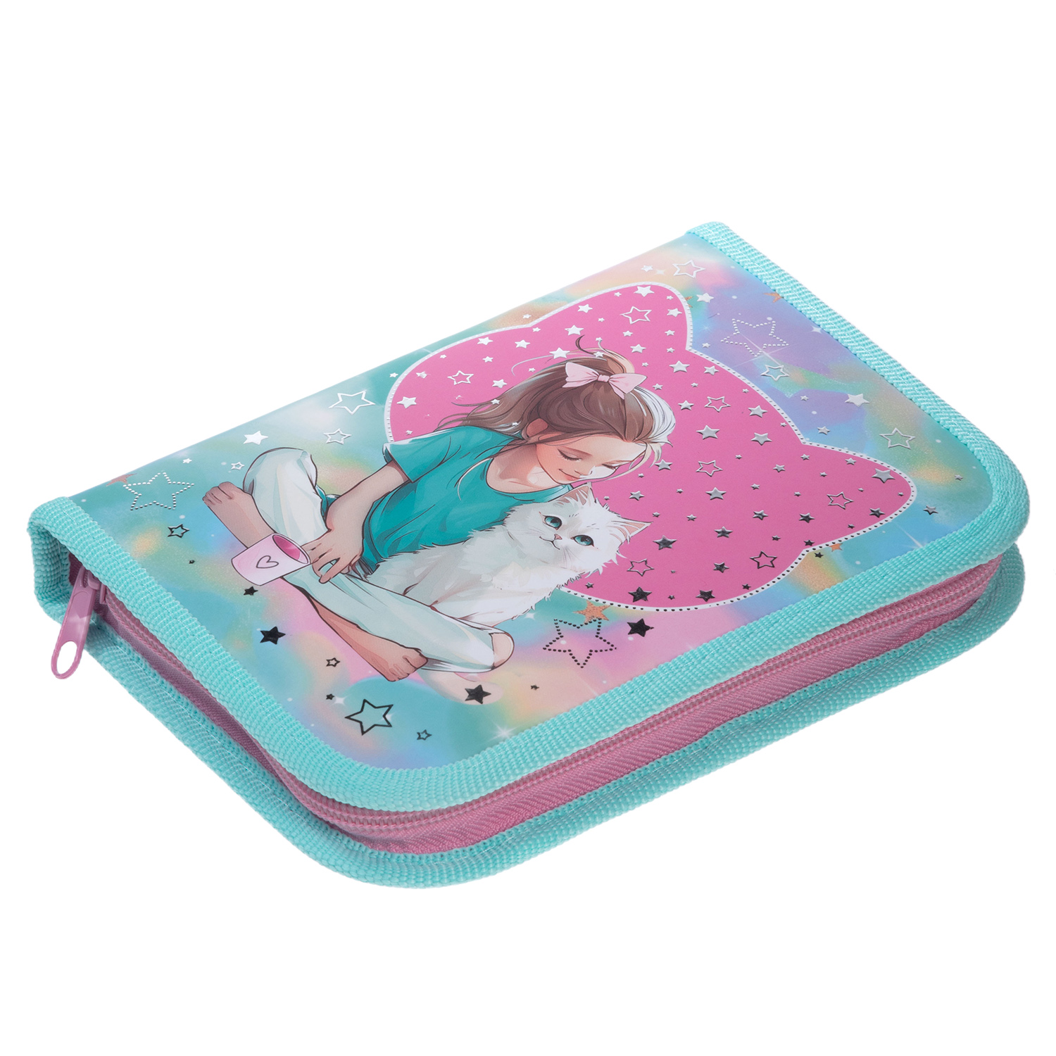 Пенал 190х130мм 1 отделение на молнии с откидной планкой мат.ламин. 3D фольга -Уютное настроение- с табл.умножения  в индив.упак.