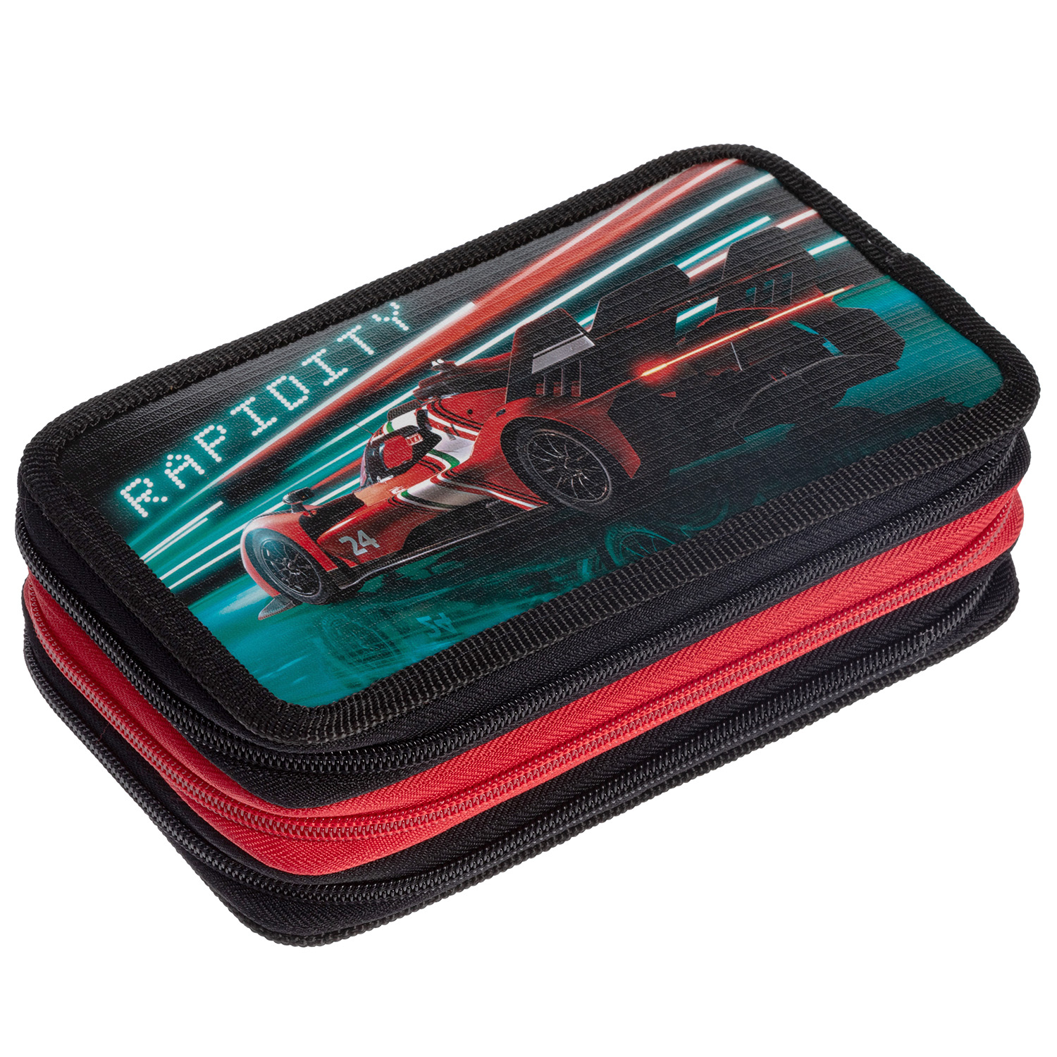 Пенал 190х110мм 3 отделения на молнии глянц. ламин. -Самый быстрый- с табл.умножения  в индив.упак.