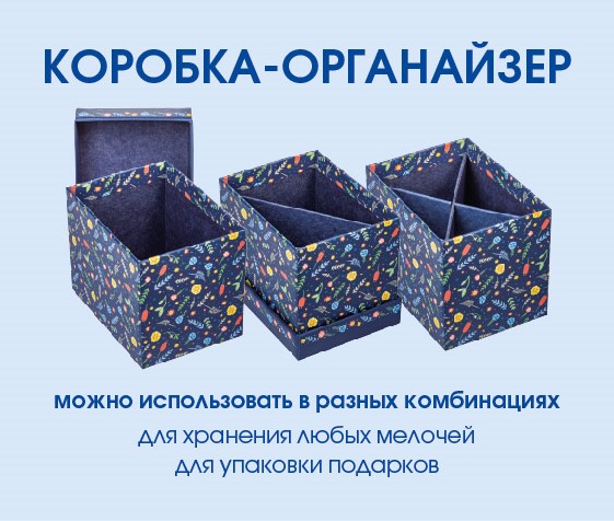 Коробка Картонная (органайзер настольный) с крышкой со съемными перегородками 125х90х100 мат.ламин. -Ботаника-
