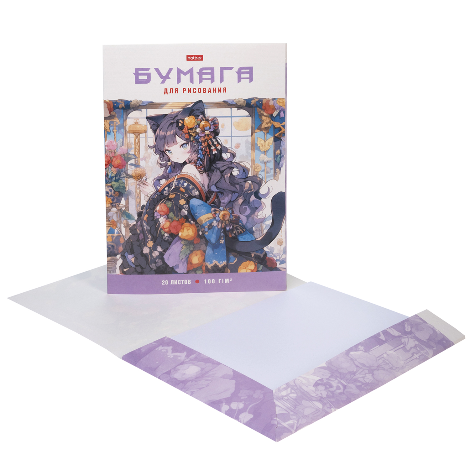 Набор бумаги для рисования 20л А4ф 100г/кв.м в папке тиснение-Леди аниме- 
