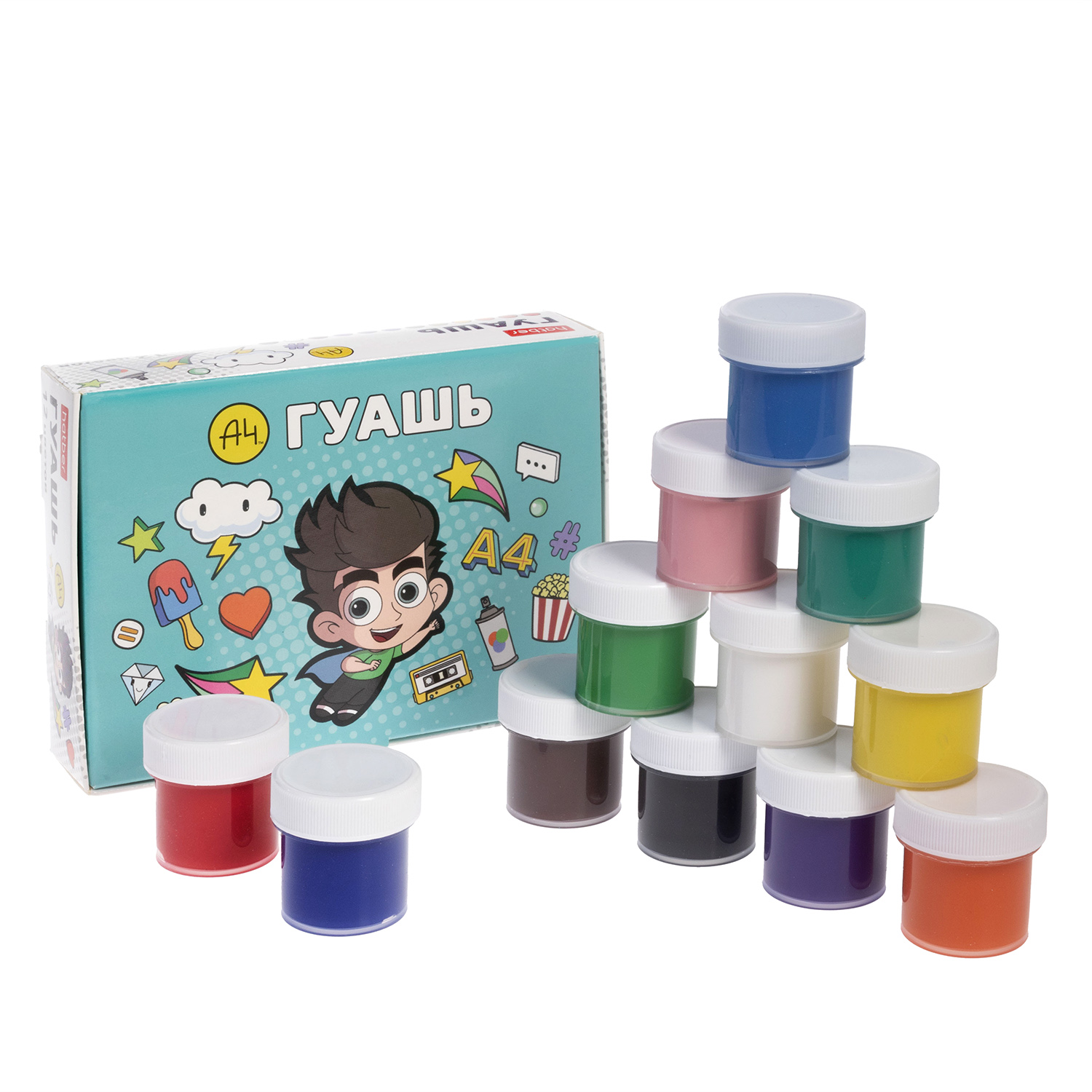 Краски Гуашь 10мл 12 цв. Hatber -Влад А4-  в картонной коробке 