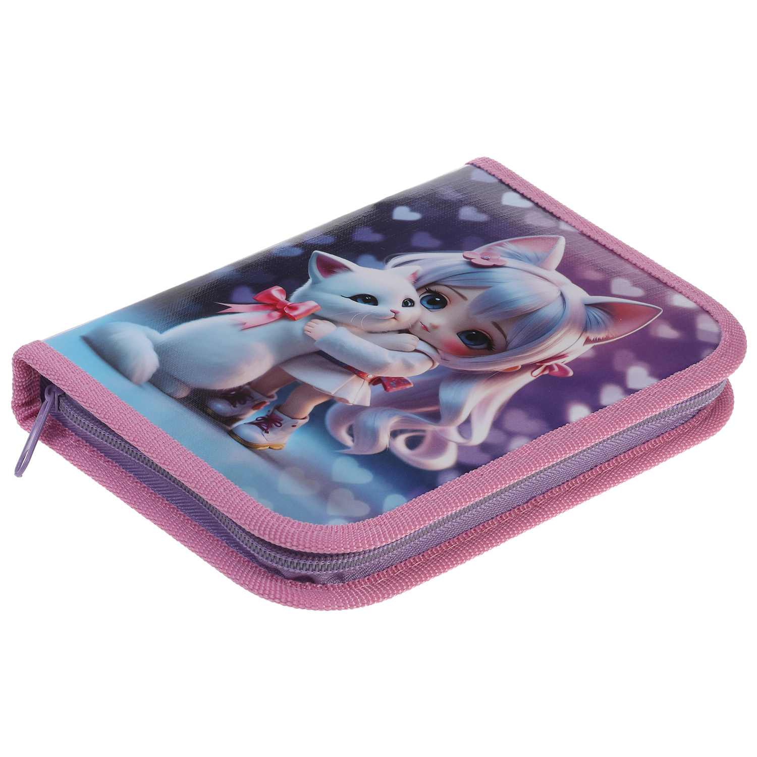 Пенал 190х130мм 1 отделение на молнии глянц.ламин.тиснение -Мой котик- с табл.умножения в индив.упак. 