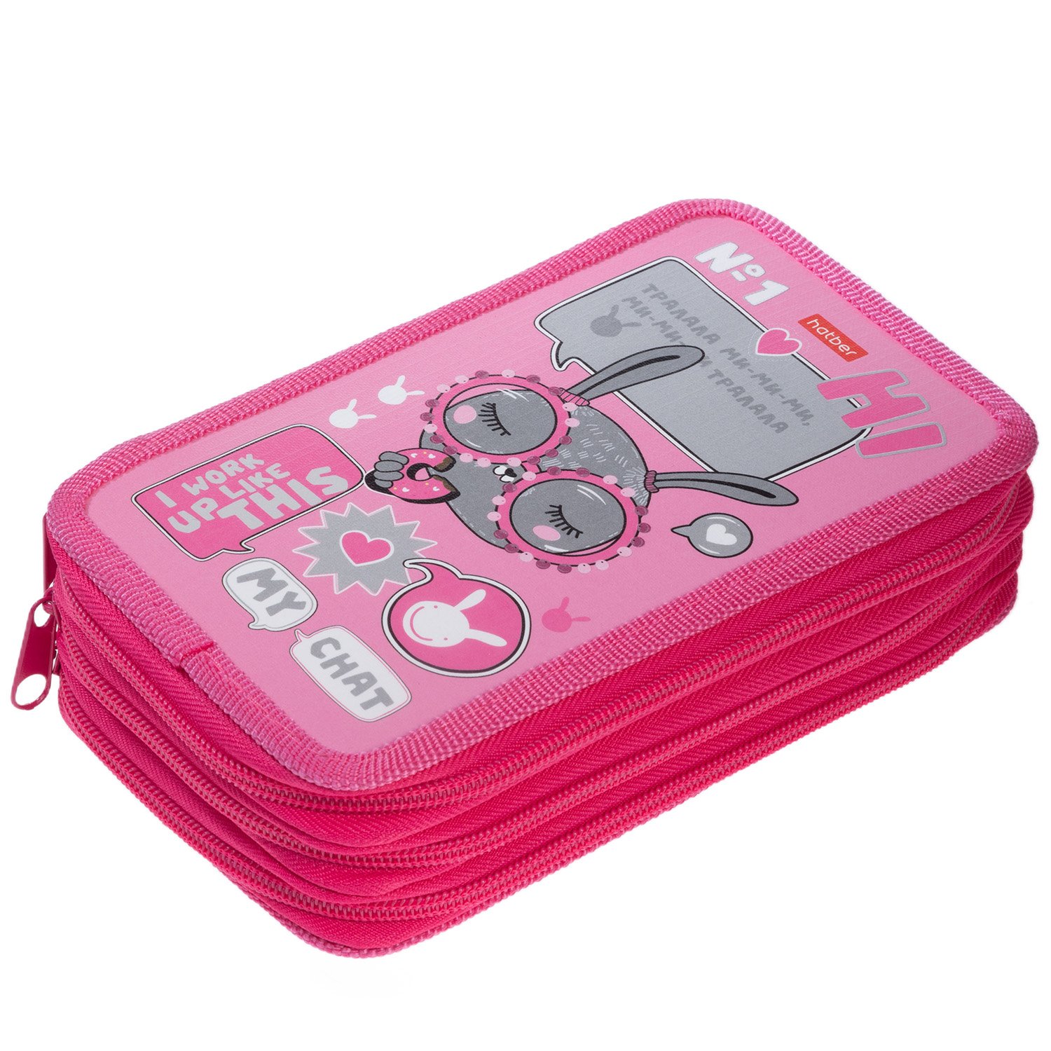 Пенал 190х110мм 3 отделения на молнии глянц. ламин. -В модном чате- с табл.умножения  в индив.упак.