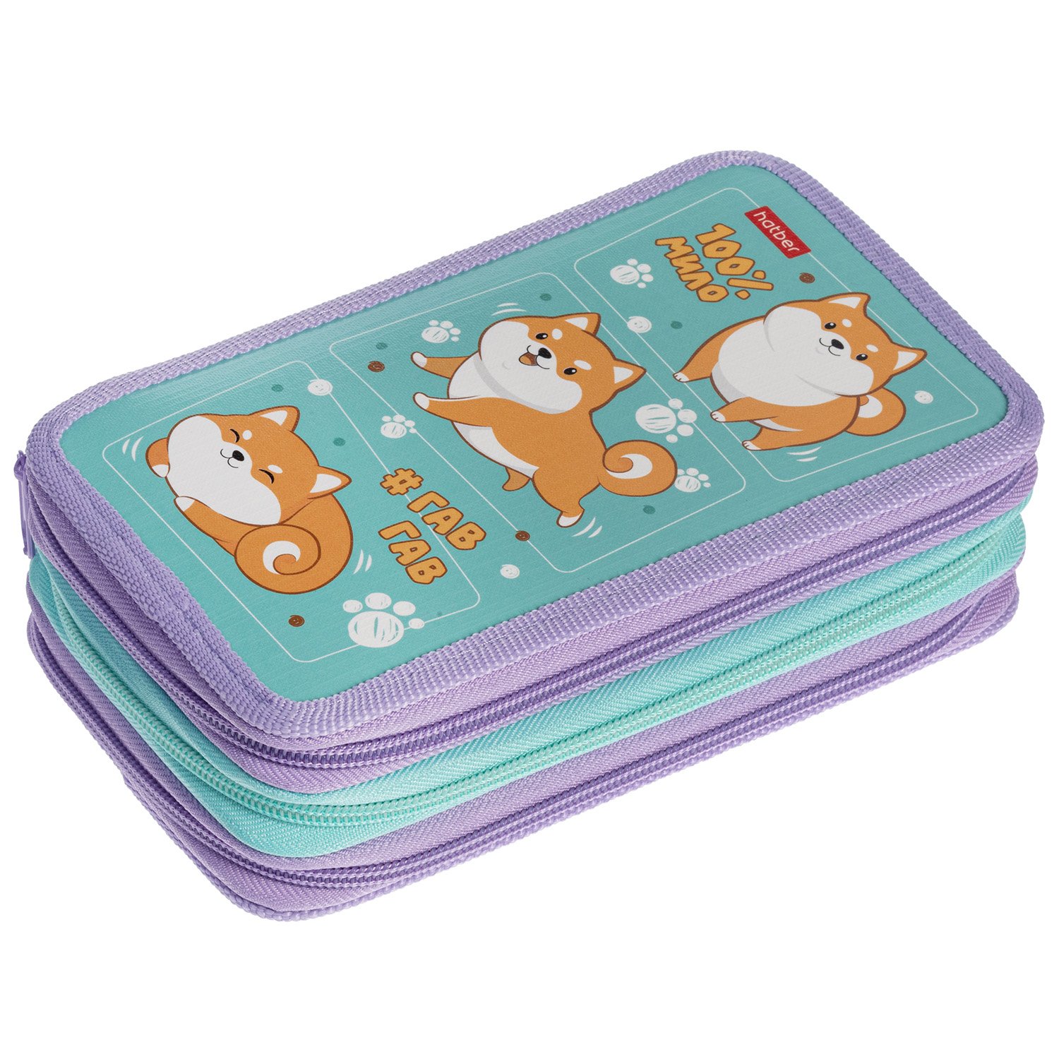 Пенал 190х110мм 3 отделения на молнии глянц. ламин. -Озорной хвостик- с табл.умножения  в индив.упак.