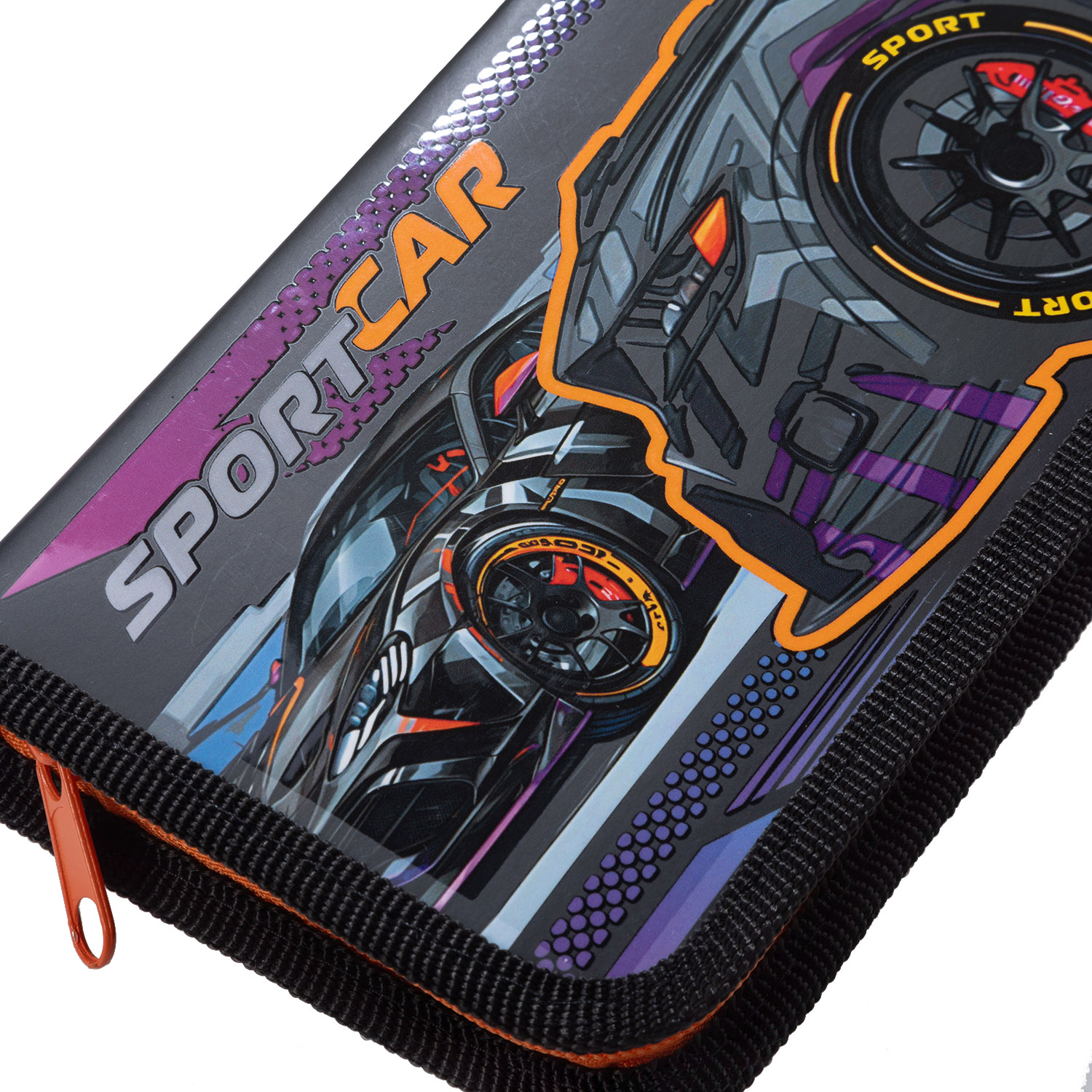 Пенал 190х115мм 1 отделение на молнии мат.ламин. 3D лак-Sport car- с табл.умножения  в индив.упак.