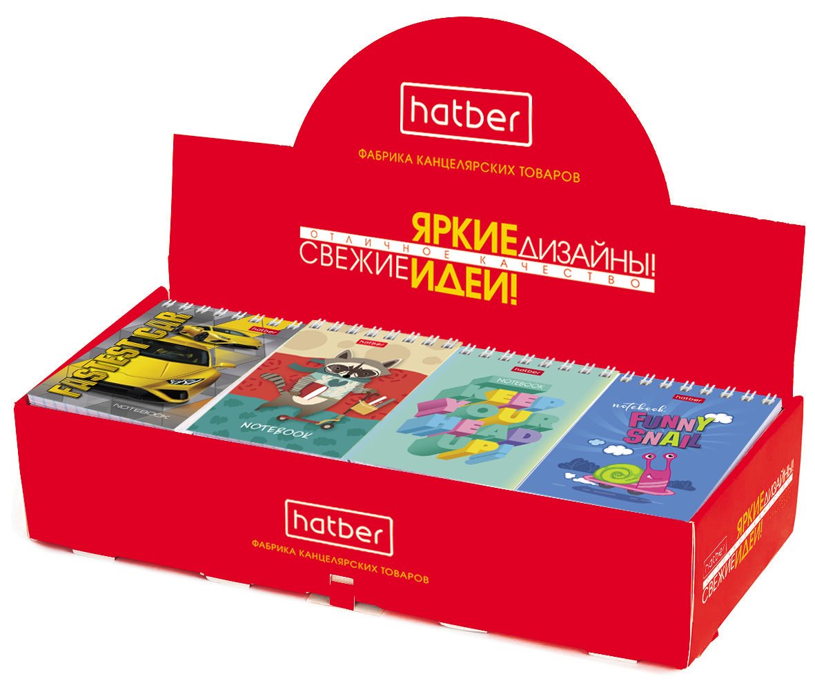 Блокнот 40л А7ф клетка на гребне КОМПЛЕКТ-Ассорти- в картонной Дисплей-витрине