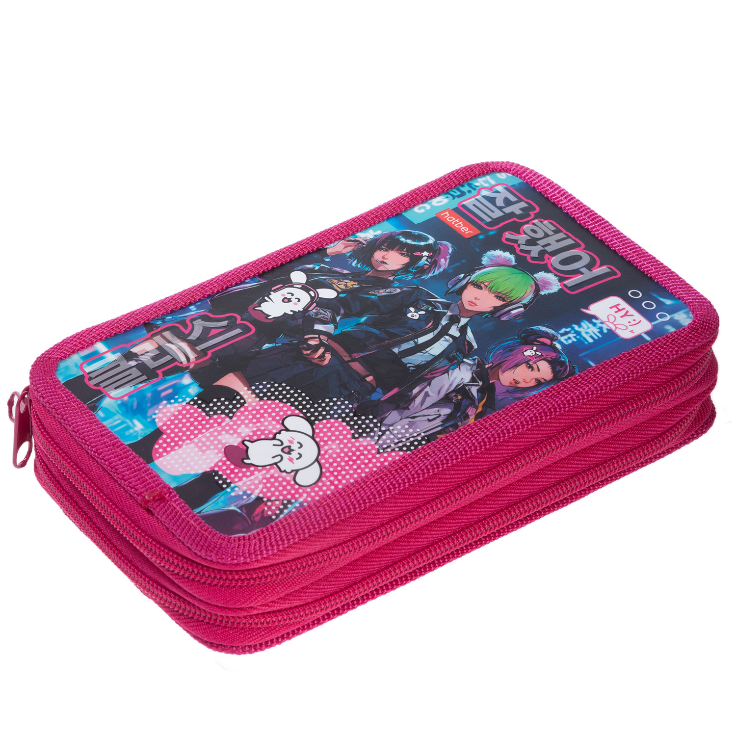 Пенал 190х110мм 2 отделения на молнии мат.ламин. 3D лак -K-POP- с табл.умножения в индив.упак. 