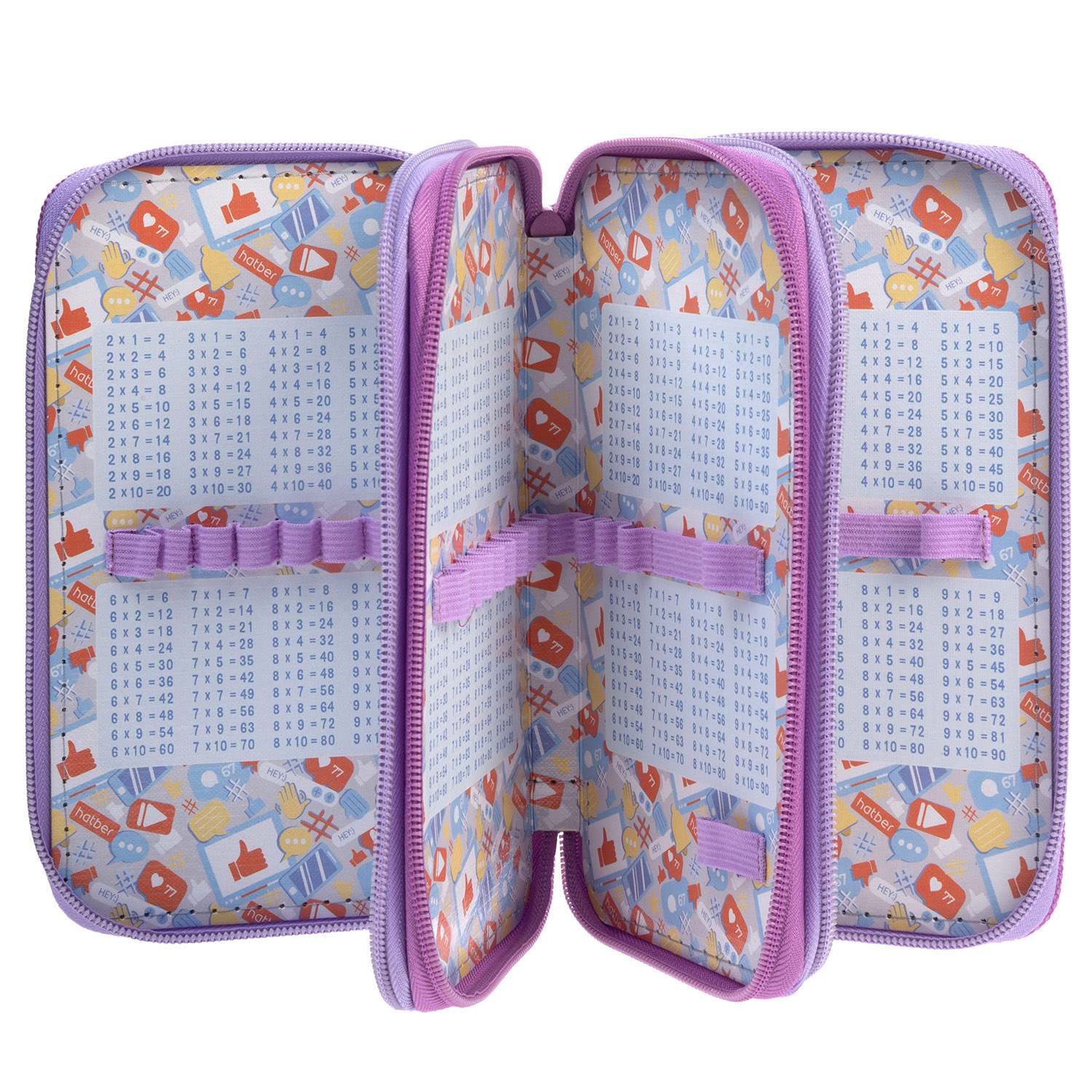 Пенал 190х110мм 3 отделения на молнии глянц. ламин. -Что снится котикам?- с табл.умножения  в индив.упак.