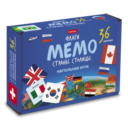 ИГРА для детей настольно-печатная МЕМО  36 карточек-Флаги. Страны. Столицы- в коробке