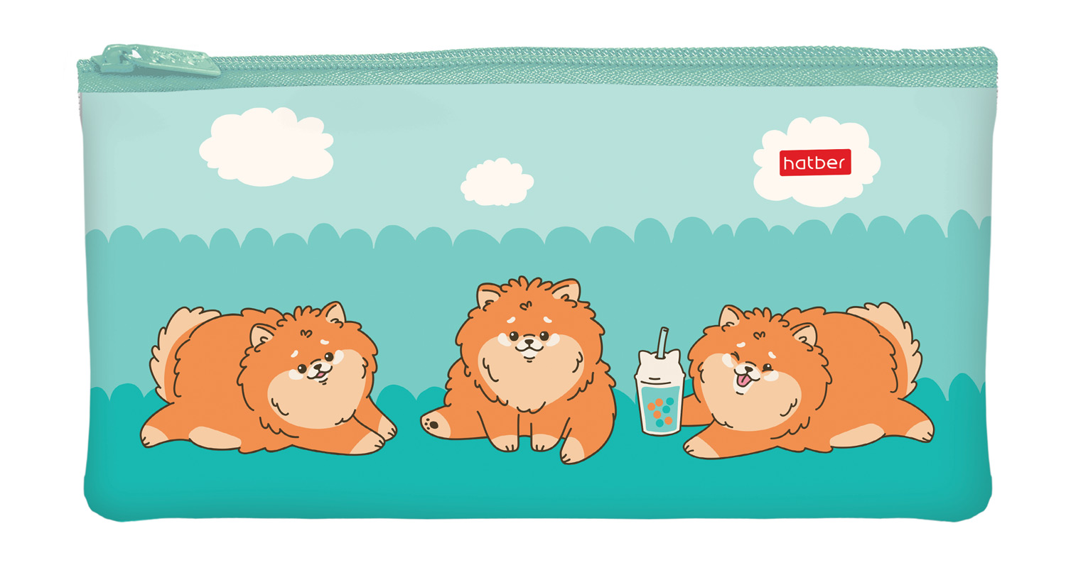 Пенал 205х110мм на молнии мягкий -Бабл Шпиц-  в индив.упак.