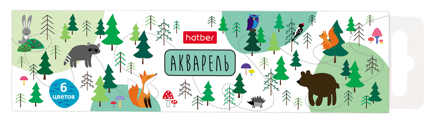 Краски Акварель медовые полусухие 6 цв. Hatber Deep Forest без кисти в картонном пенале