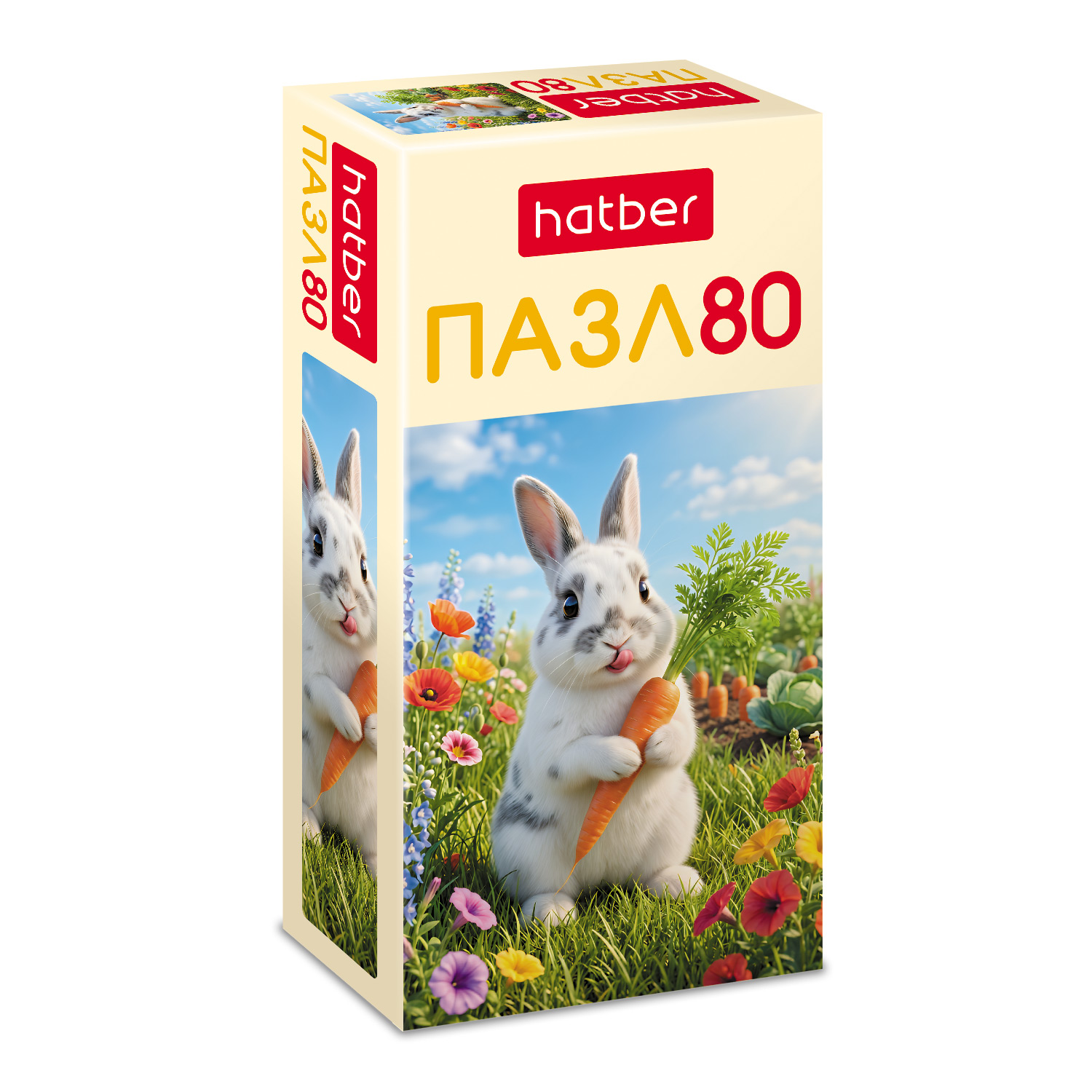 ПАЗЛЫ для детей 80 элементов А5ф 165х230мм -Зайка на полянке- 
