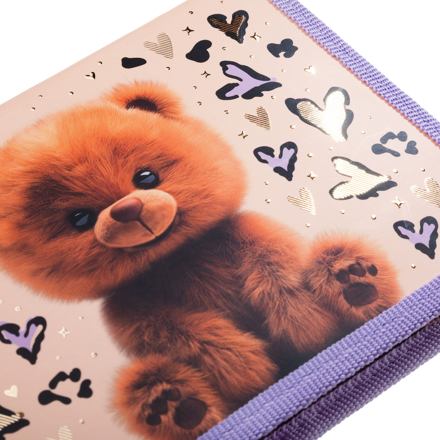 Пенал 190х130мм 1 отделение на молнии мат.ламин. 3D фольга -Пушистый мишка- с табл.умножения  в индив.упак.