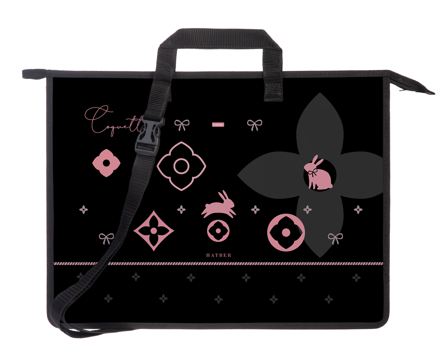 Папка для рисования А3ф ткань/пластик 1 отделение с ручками и регулир.плеч.ремнем 345х460х100мм на молнии -Coquette-  в индив.упак.