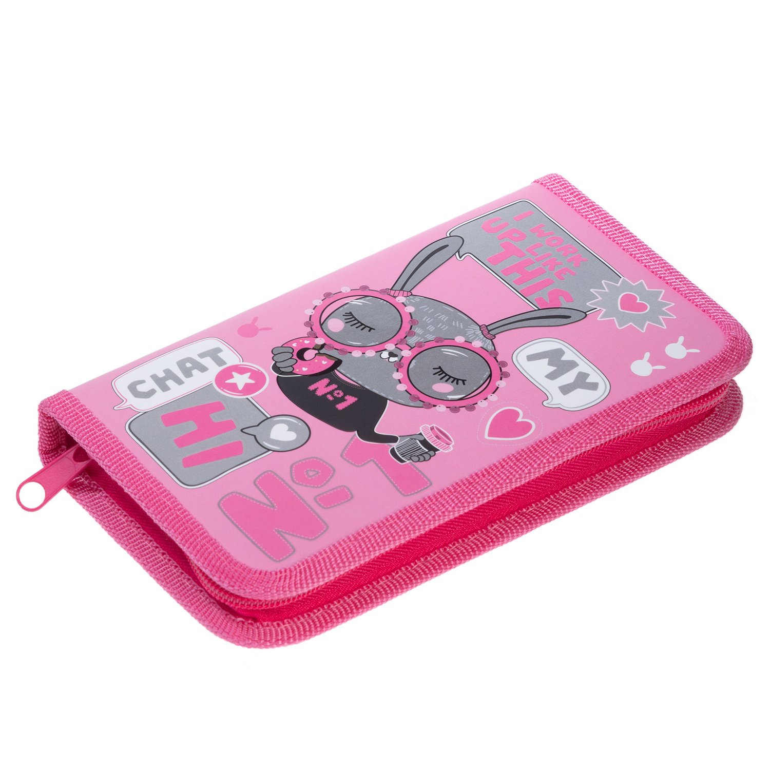 Пенал 190х115мм 1 отделение на молнии мат.ламин. 3D лак -В модном чате- с табл.умножения  в индив.упак.