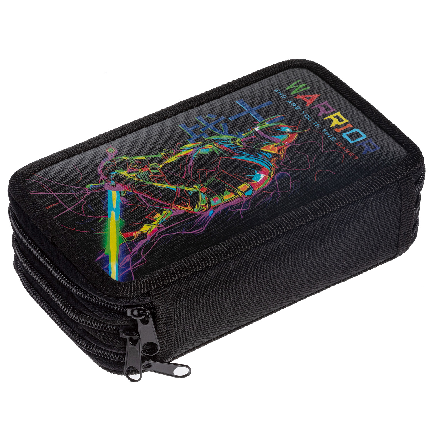 Пенал 190х110мм 3 отделения на молнии глянц. ламин.-Color Warrior- с табл.умножения  в индив.упак.