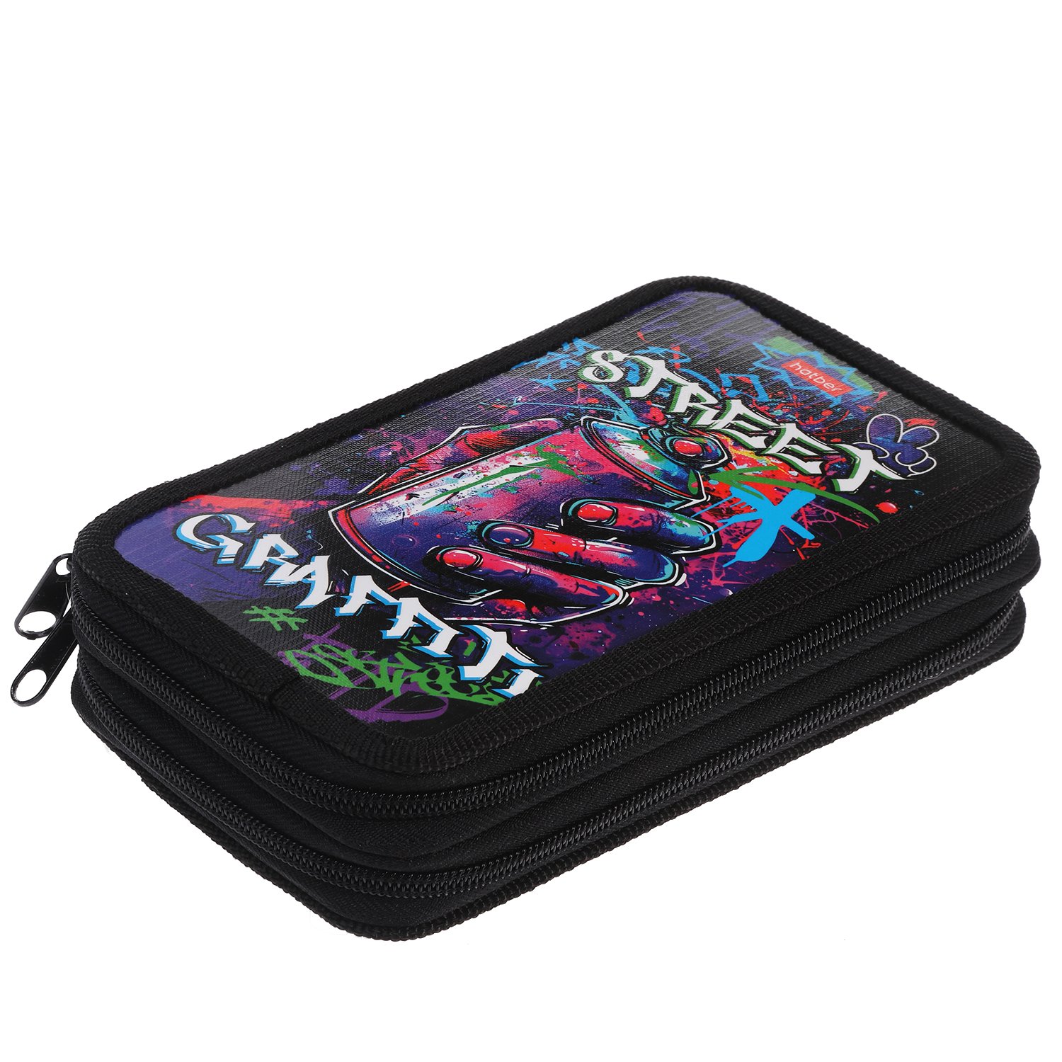 Пенал 190х110мм 2 отделения на молнии глянц.ламин.тиснение -Street graffiti- с табл.умножения в индив.упак. 