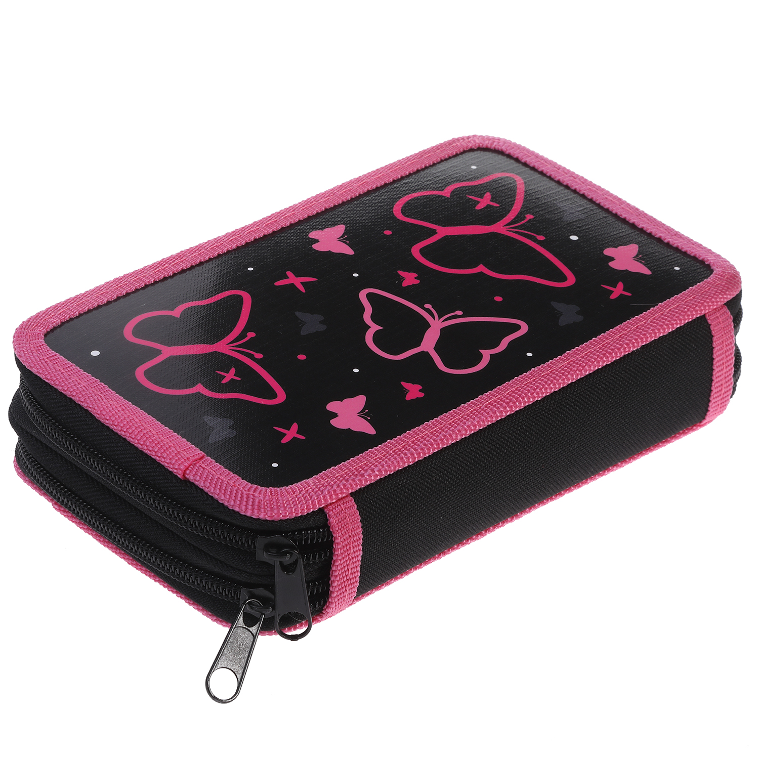 Пенал 190х110мм 2 отделения на молнии глянц.ламин.тиснение -Магия бабочек- с табл.умножения в индив.упак. 