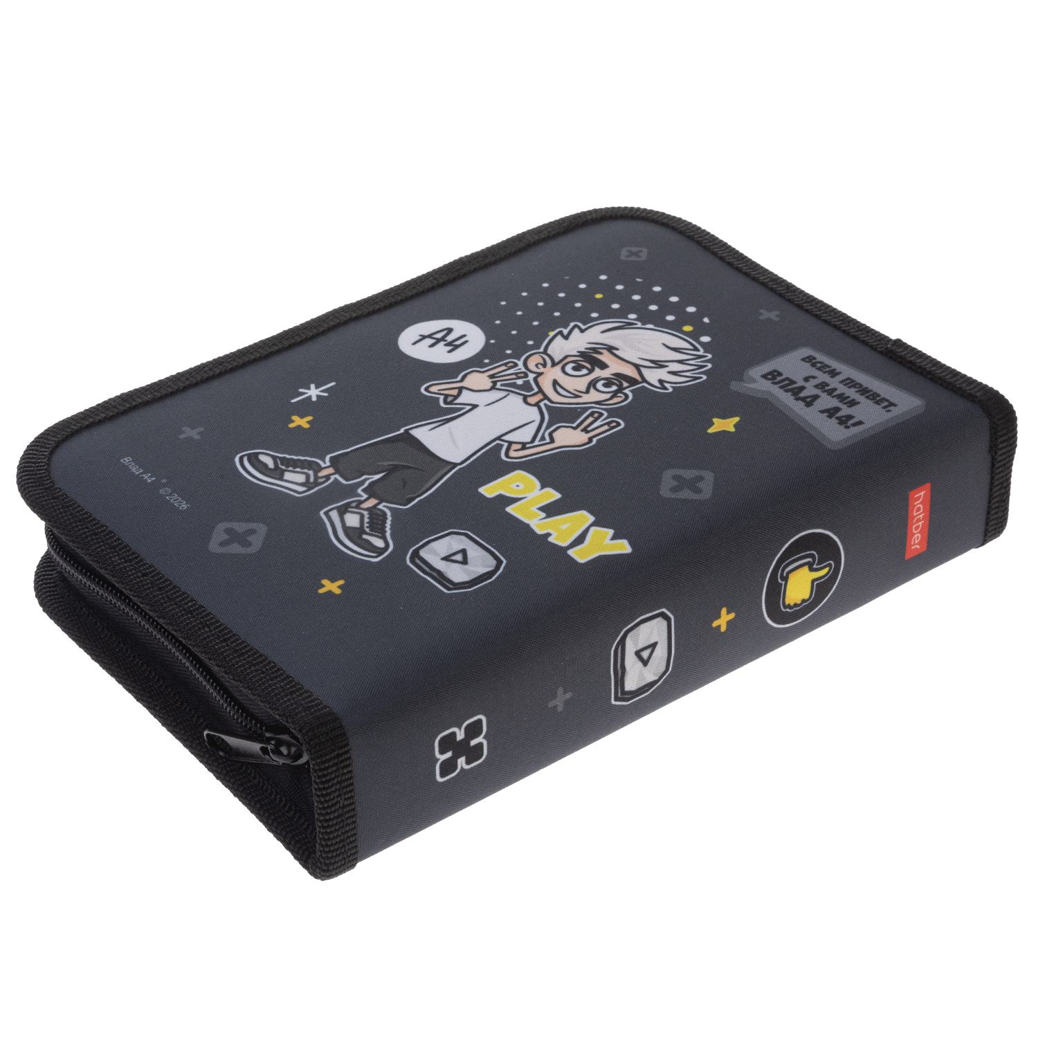 Пенал 200х140мм 1 отделение на молнии с 2-мя откид. планками -Влад А4- ткань в индив.упак. 