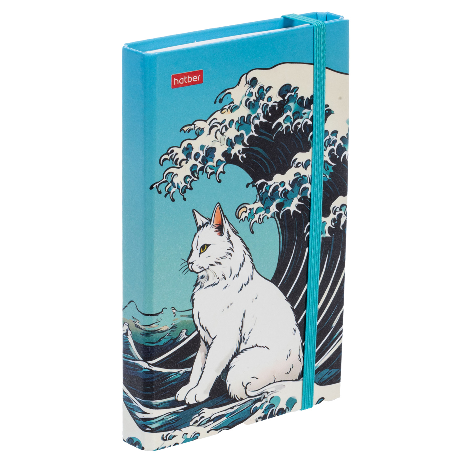 Записная книжка 80-50л А6ф 60-65г/кв.м с твердой обложкой с клапаном  на гребне на резинке глянц. ламин. -Большая волна- в индив.упак.