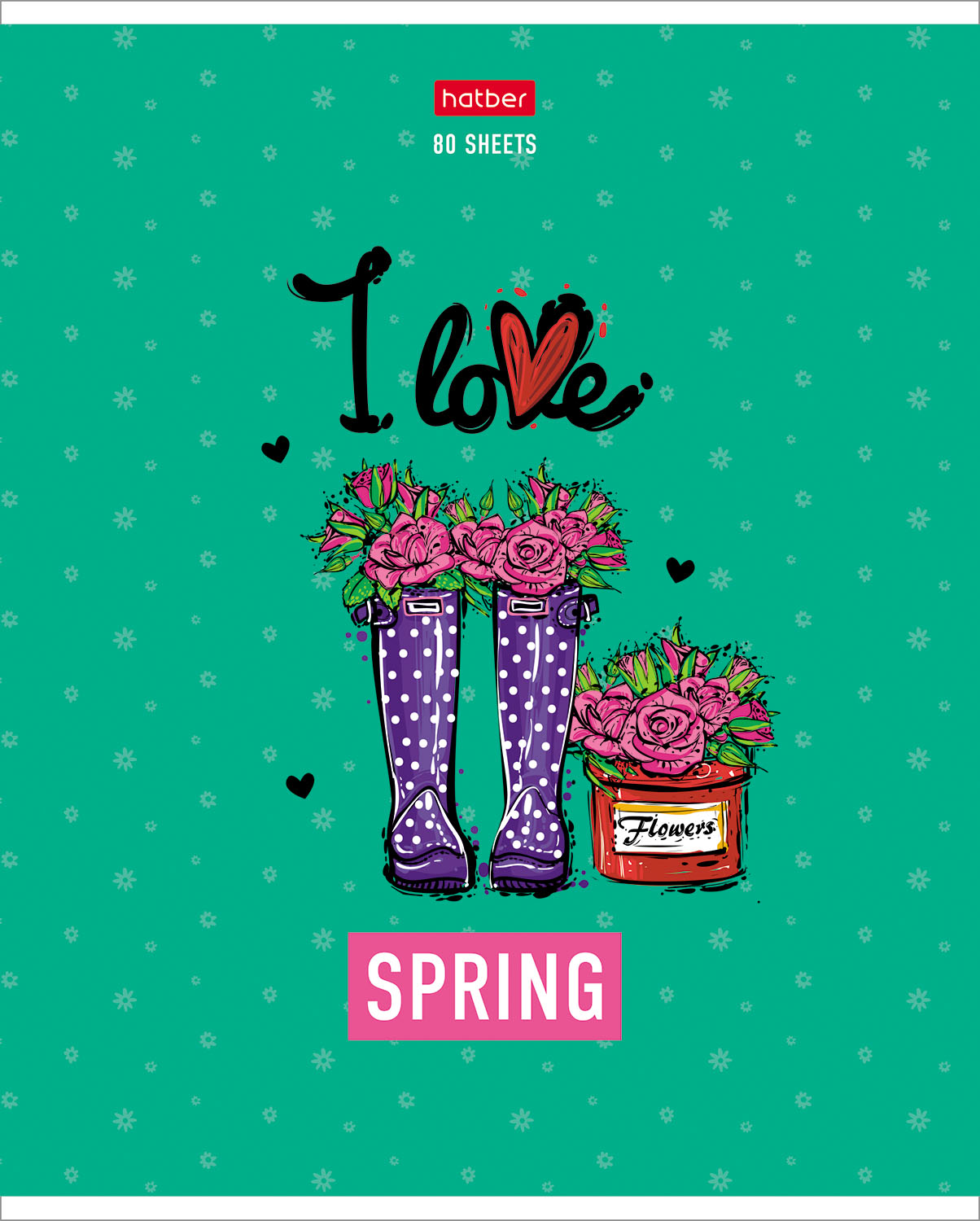 Тетрадь 80л А5ф клетка 60-65г/кв.м на скобе мат ламин,тиснение серия -Цветочные сапожки- 